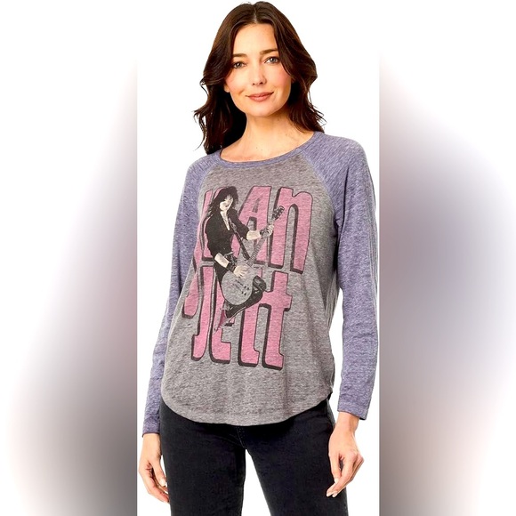 Lucky Brand - Joan Jett Graphic Burn Out Gray Long Sleeve Band  Top Size Small - Picture 1 of 11